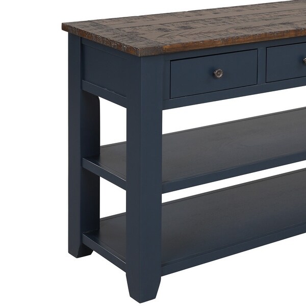 Wood Top Console Table with 3 Storage Drawers and 2 Shelves