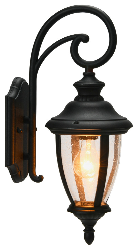 Robert Stevenson Lighting Prestwick   Metal and Glass Outdoor Light  Matte Black   Mediterranean   Outdoor Wall Lights And Sconces   by Creative Co op  Houzz