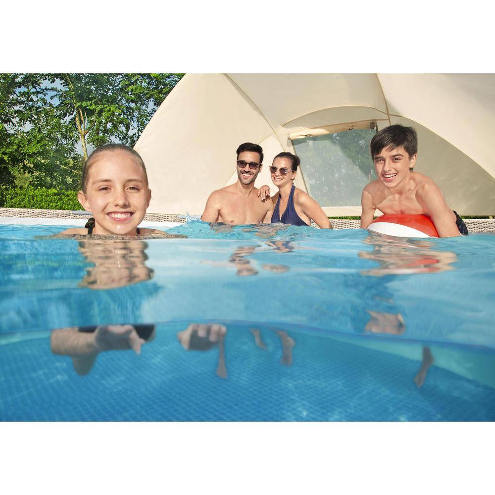 Bestway 5614UE-BW 13 ft. x 13 ft. Round 42 in. Deep Metal Frame Above Ground Outdoor Swimming Pool Set with Canopy