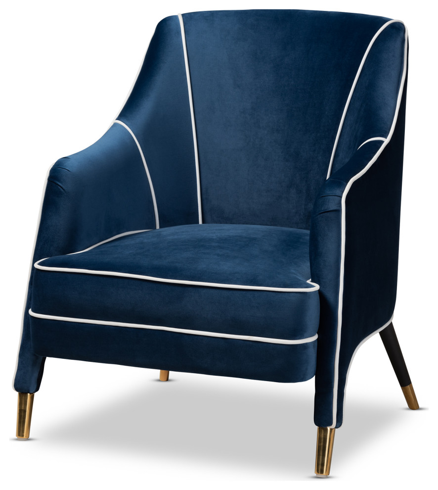 Beccalyn Glam and Luxe Navy Blue Velvet Fabric Gold Armchair   Midcentury   Armchairs And Accent Chairs   by Baxton Studio  Houzz