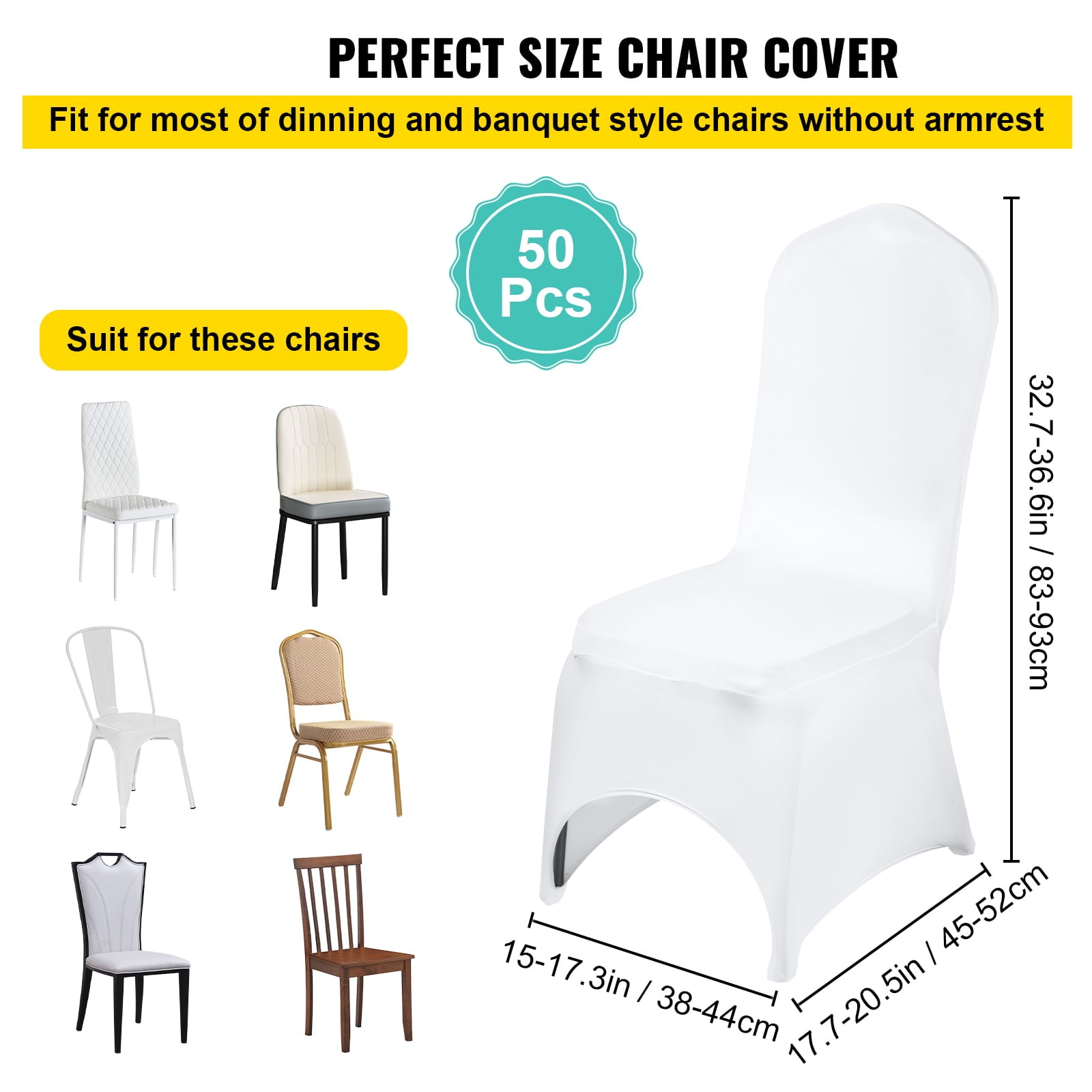 VEVORbrand 50 PCS White Chair Covers Polyester Spandex Chair Cover Stretch Slipcovers for Wedding Party Dining Banquet Chair Decoration Covers