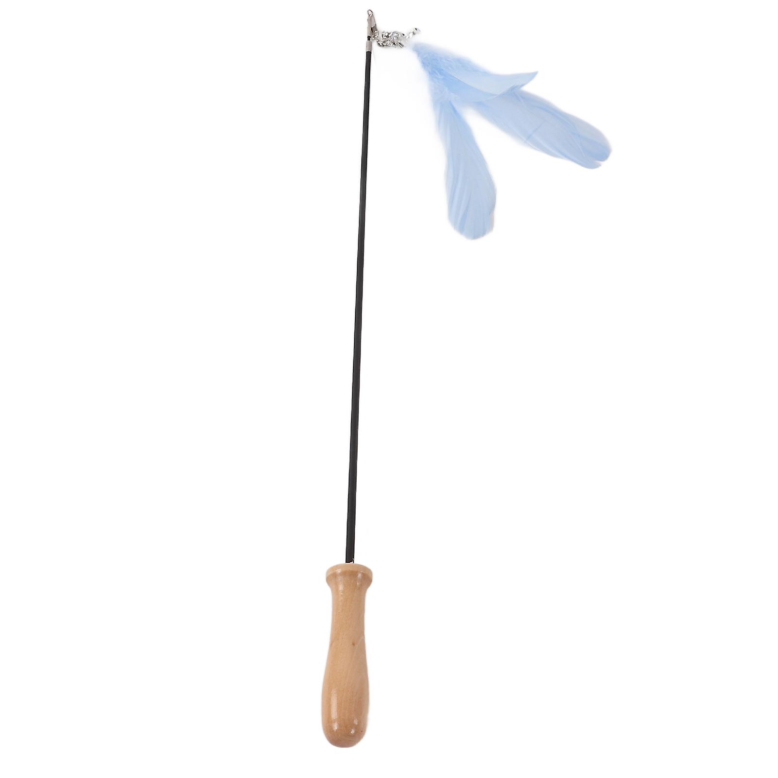 Funny Cat Stick Retractable Feather Bell Funny Cat Stick With Wooden Pole For Indoor Catsblue