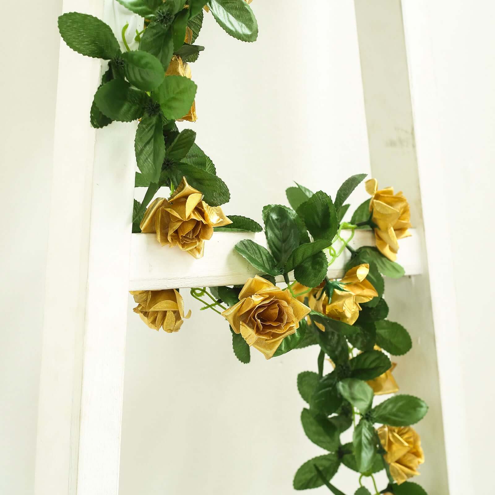 Gold Artificial Silk Rose Garland UV Protected Flower Chain 6ft