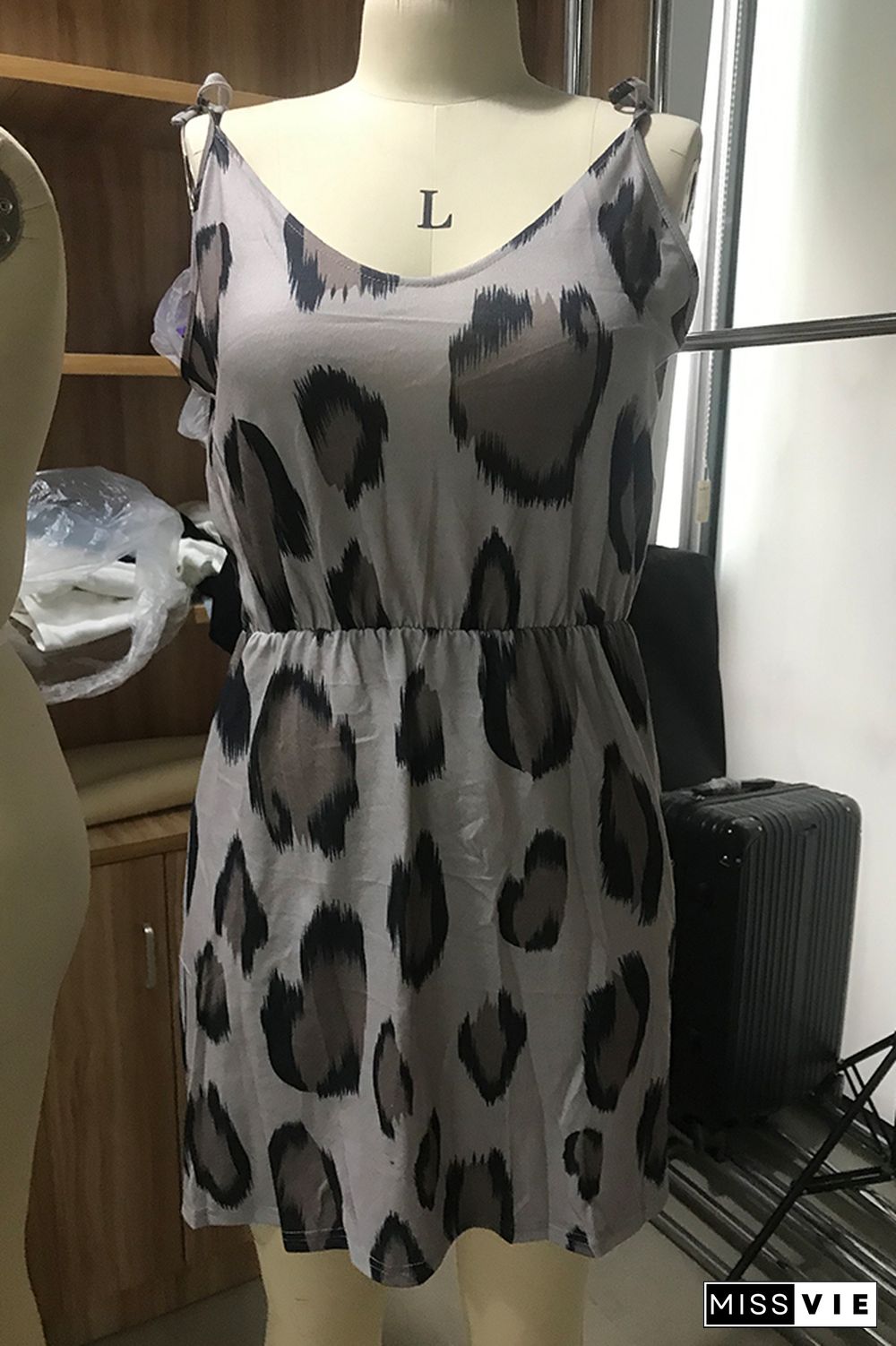 Wholesale Leopard Print V-neck Slip Mini Dress