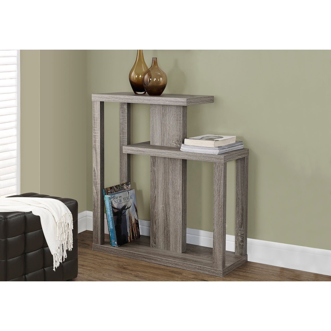 Monarch 2472 Dark Taupe Hall Console Three Tiered Open Concept Design Accent Table