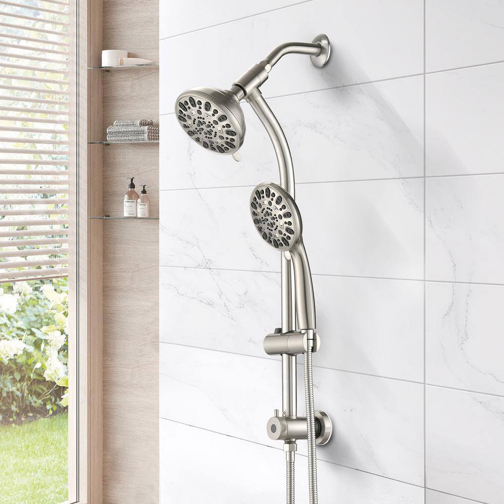 PROOX 7-Spray Patterns with 1.8 GPM 5 in. Tub Wall Mount Dual Shower Heads in Brushed Nickel PRAE427BN