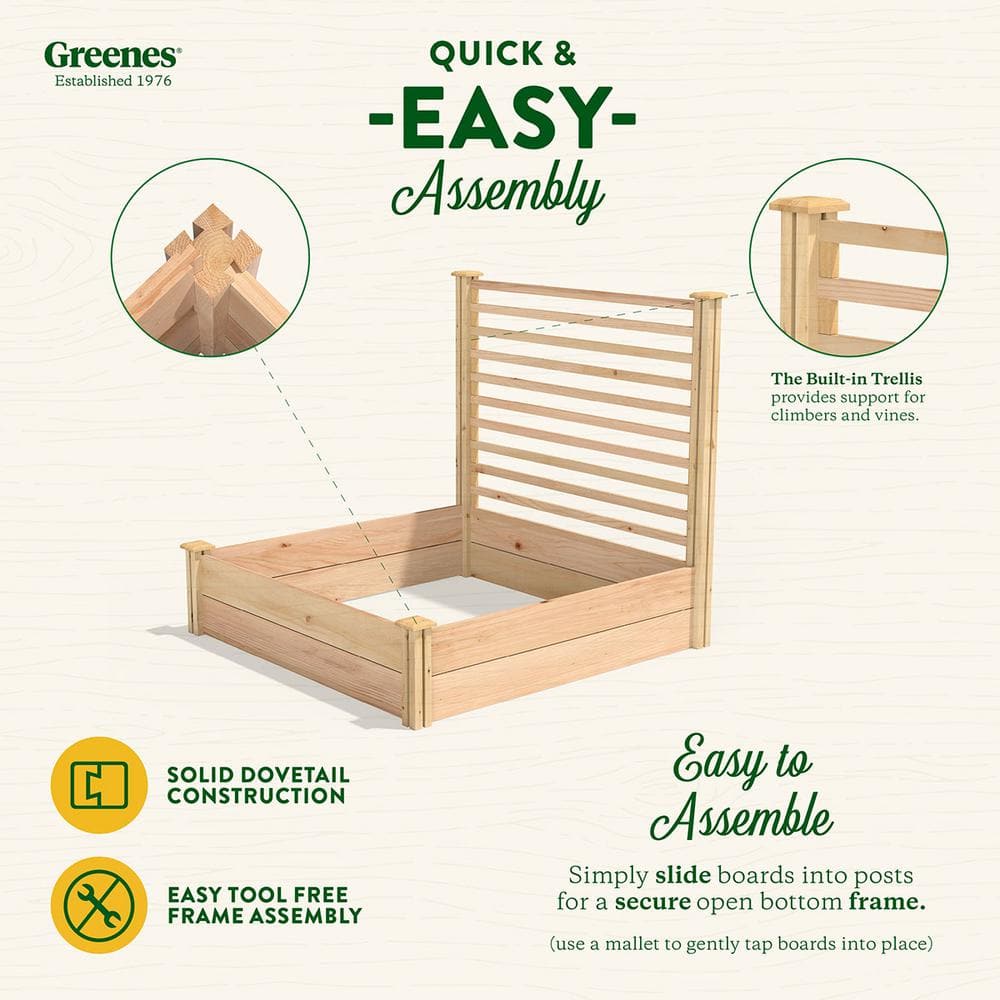 Greenes Fence 4 ft. x 4 ft. X 11 in. Premium Cedar Raised Garden Bed with Trellis RC484812PTRE