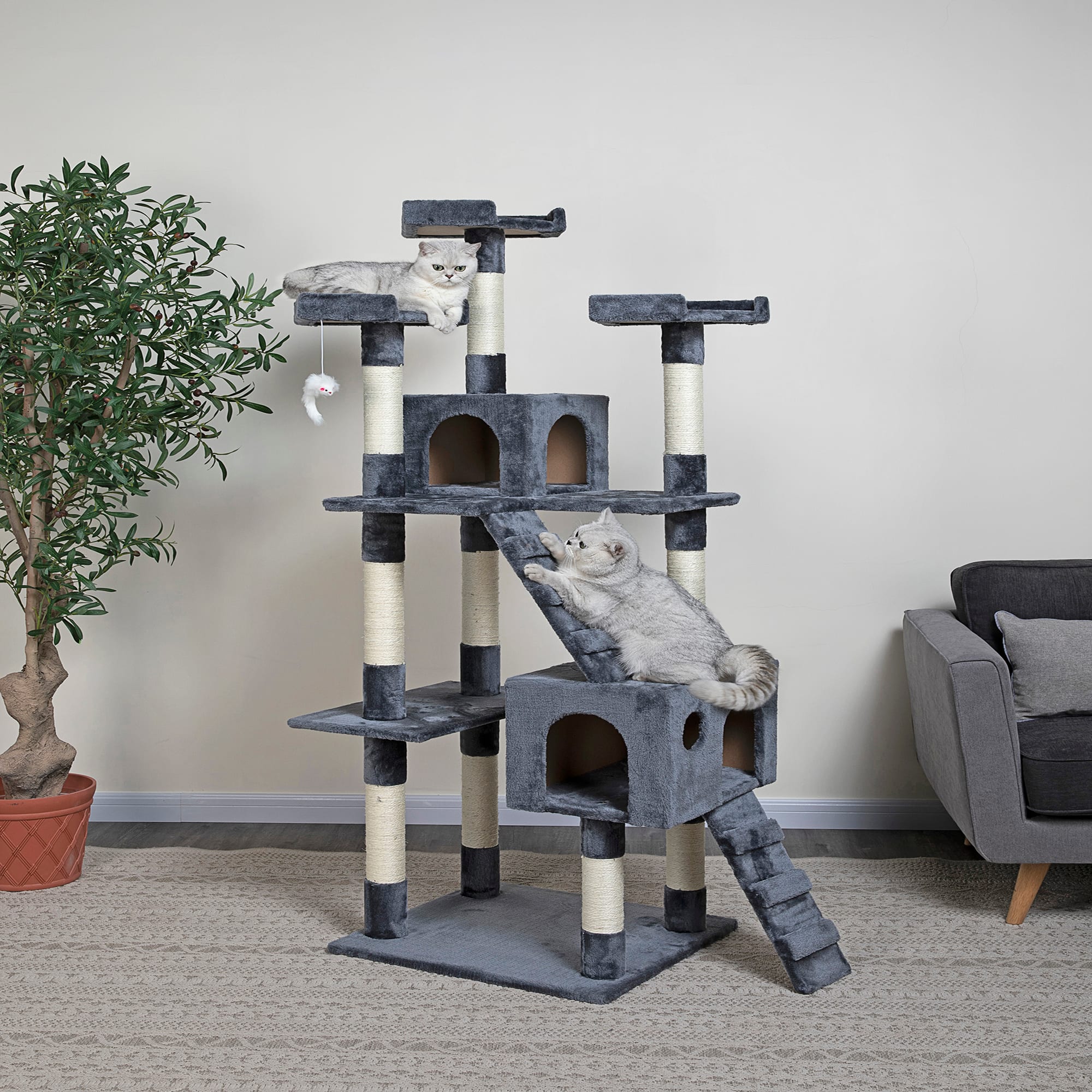 Go Pet Club Gray/Ivory Cat Tree Condo， 72