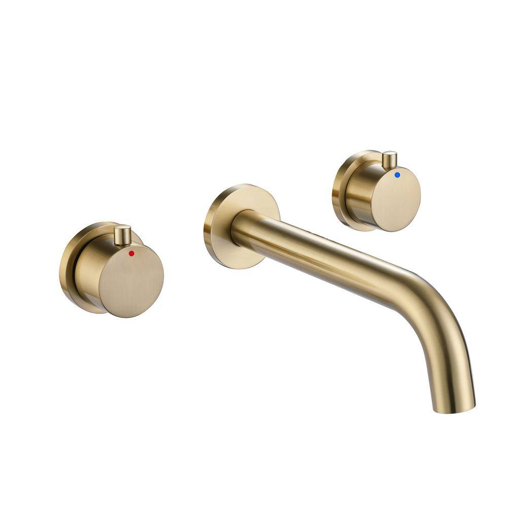 Aurora Decor Amo Wall-Mount Double-Handle Bathroom Faucet in Brushed Gold FAHCHD2ARB0682