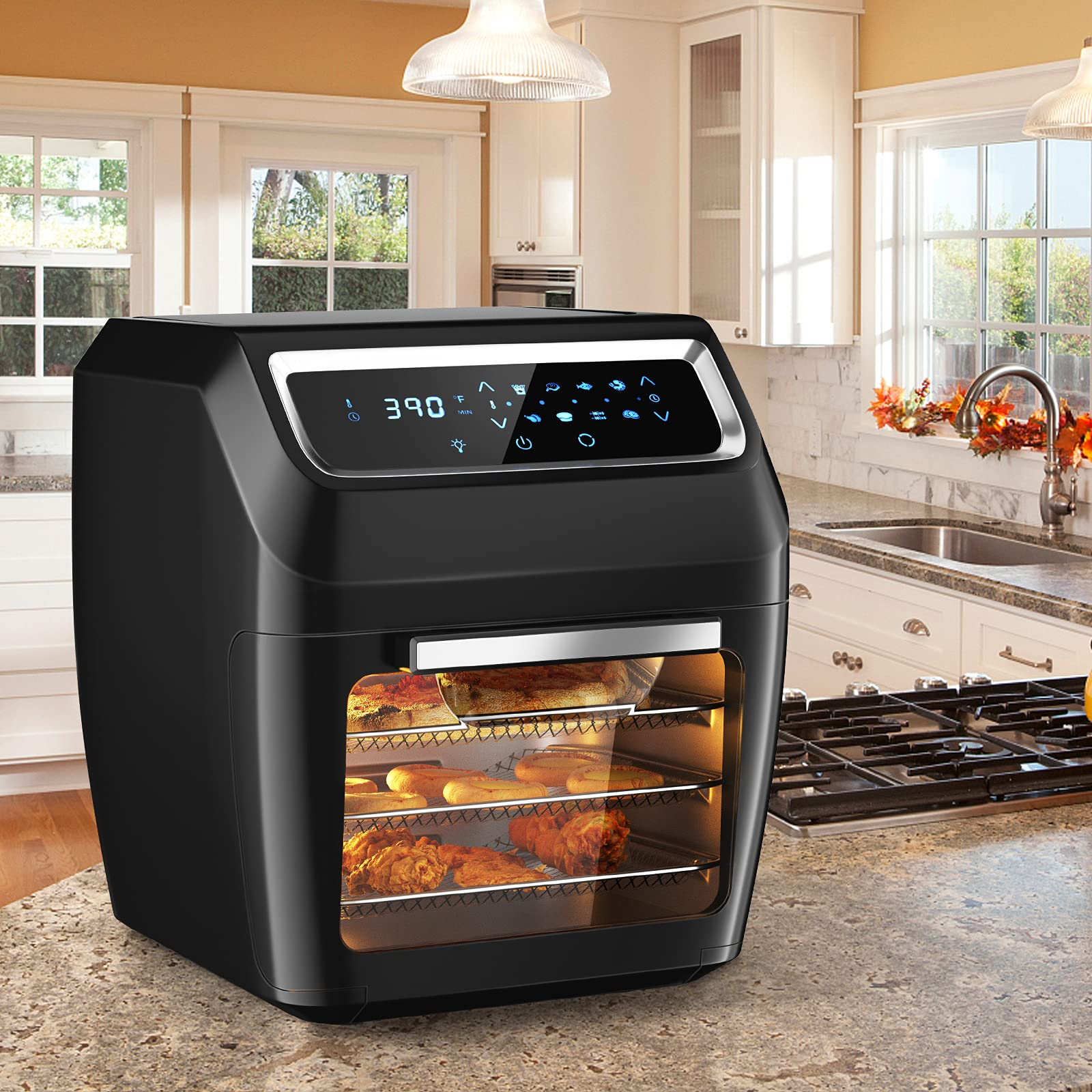 Costzon Air Fryer Oven, 8-in-1 Air Dehydrator w/ 6 Rotisserie Accessories,1700W (Black)