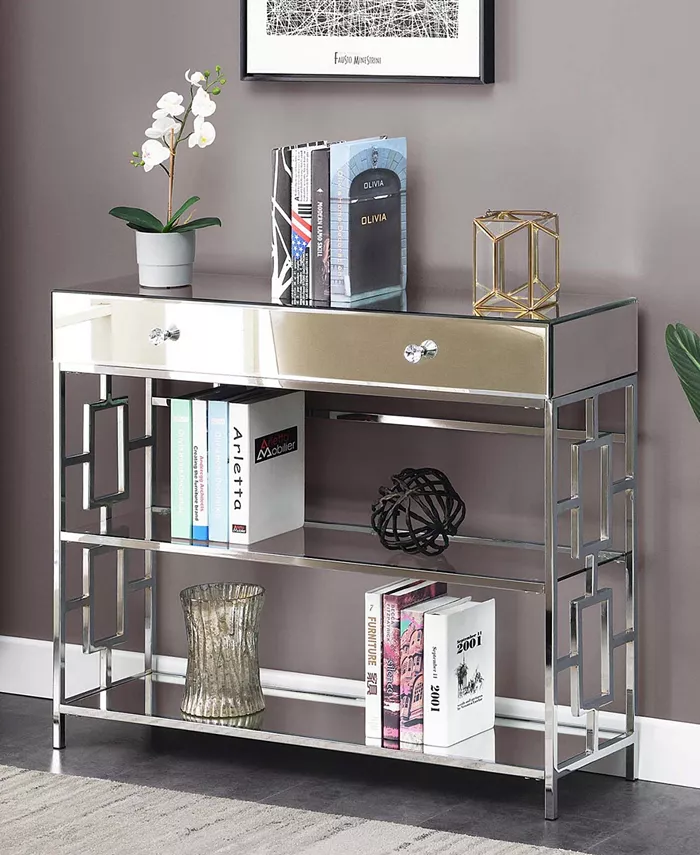 Convenience Concepts Town Square 1 Drawer Mirrored Console Table