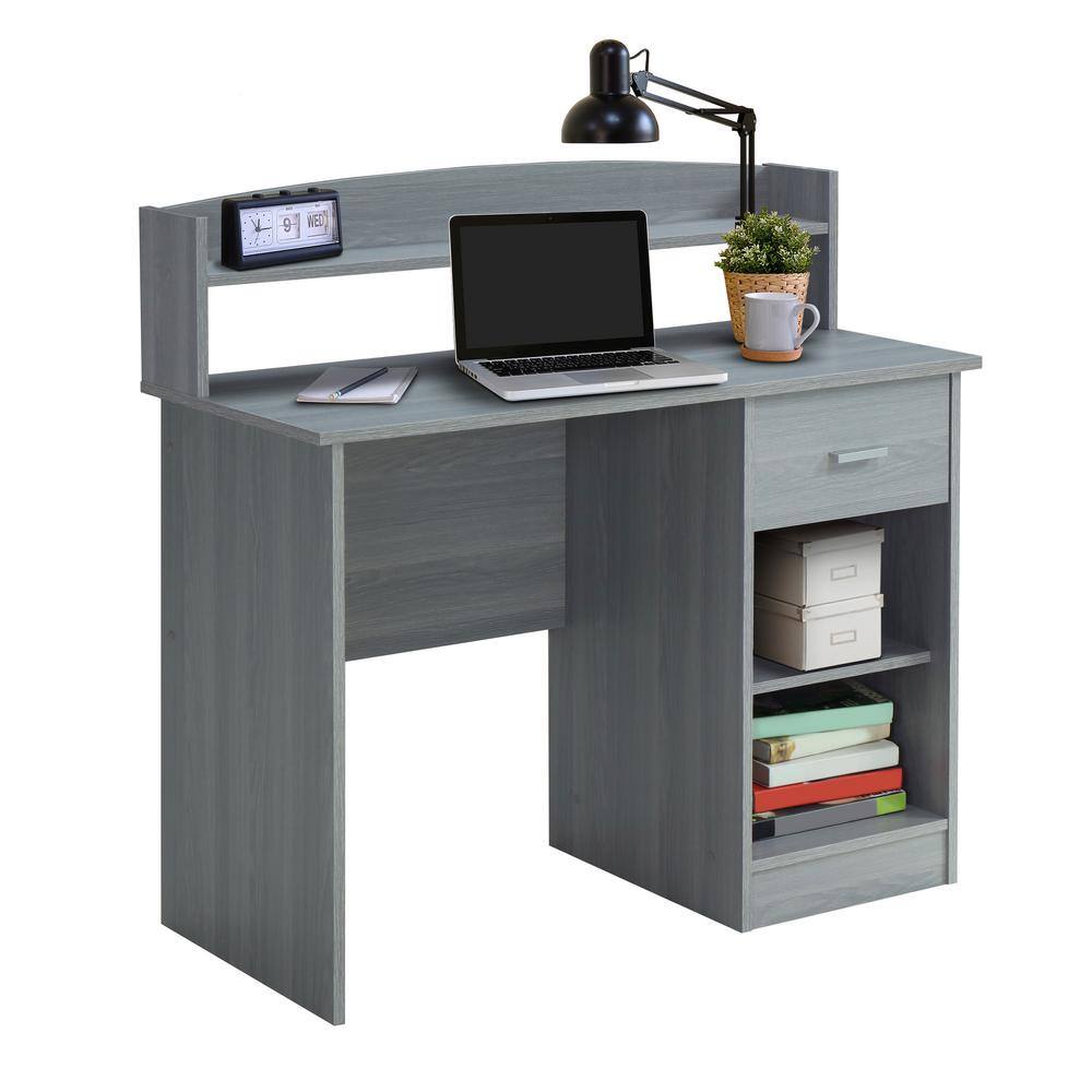 TECHNI MOBILI 41 in. Rectangular Gray 1 Drawer Writing Desk with Hutch RTA-8409-GRY