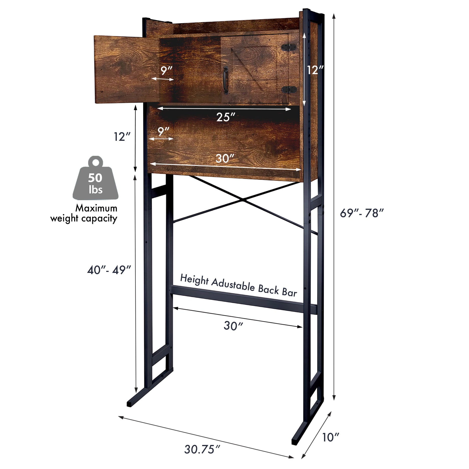 Stephan Roberts Over The Washer or Over The Toilet Storage Cabinet w/ Height Adjustable Shelf, Laundry Room & Bathroom Organizer Rack, 2-Door Freestanding Deluxe Space Saver,  Wood