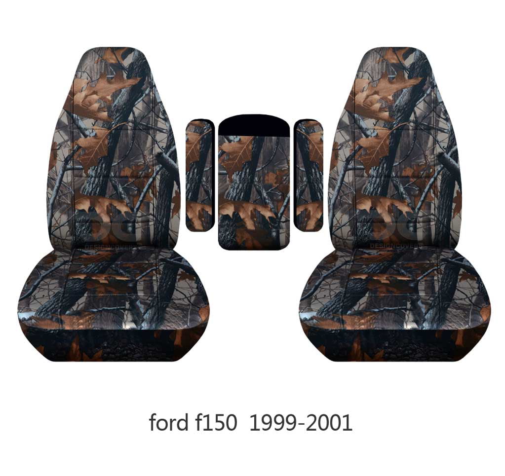 T118-Designcovers Compatible with 1999-2001 Ford F-150 F-250 F-350 Camouflage Truck Captains Chairs Seat Covers w 3 Armrest Covers (One per Seat + Center):Camo Gray Real Tree