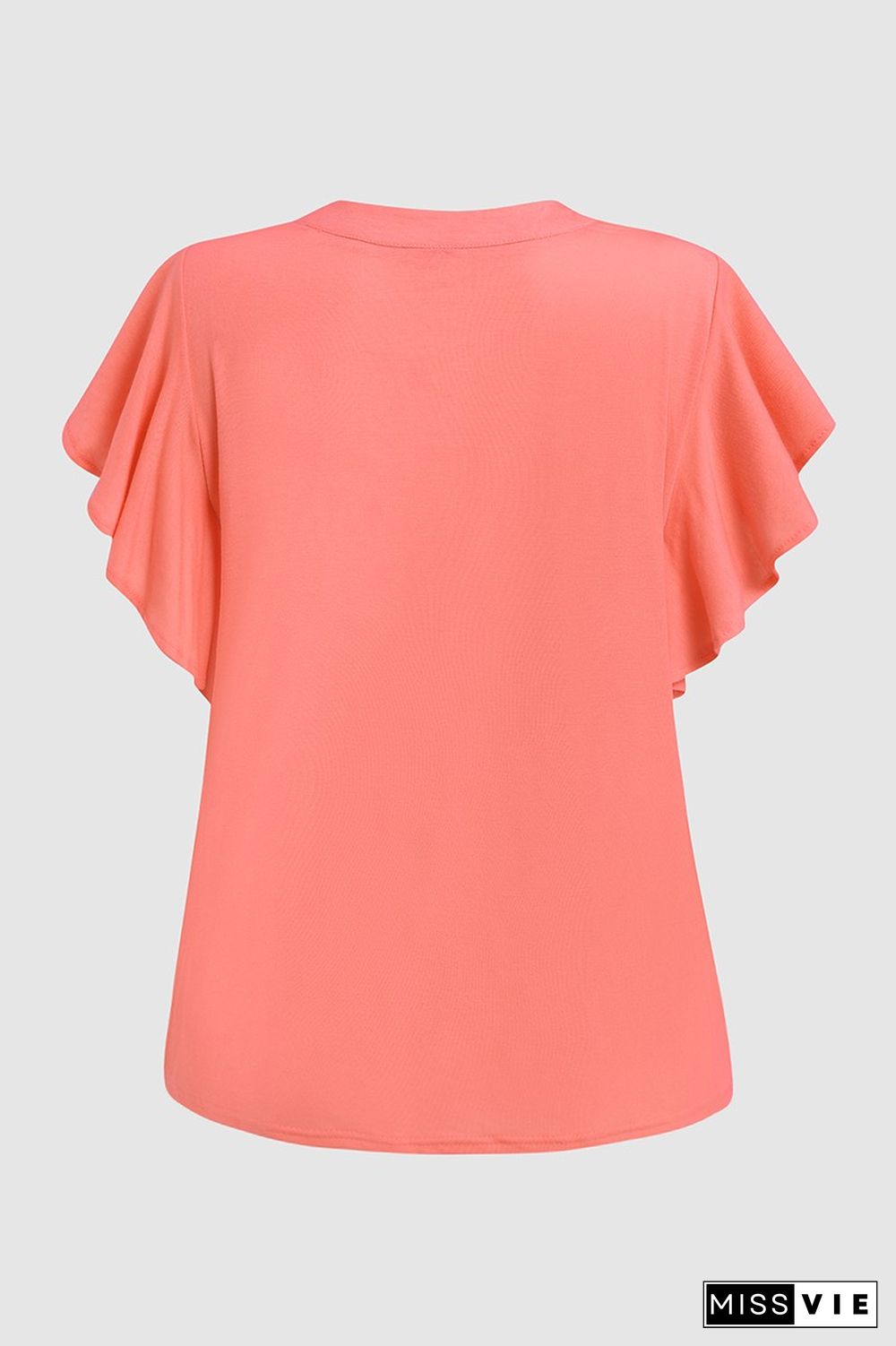 Solid Ruffle Armhole Notched Neck T-Shirt