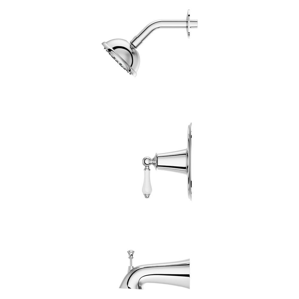 Pfister Courant Single-Handle 1-Spray Tub and Shower Faucet with White Ceramic Lever Handle in Polished Chrome (Valve Included) 8P8-WS2-CO2SPC