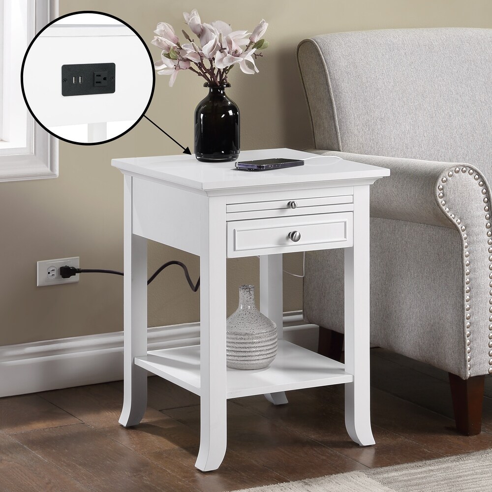 American Heritage Logan 1 Drawer End Table with Charging Station and Pull Out Shelf