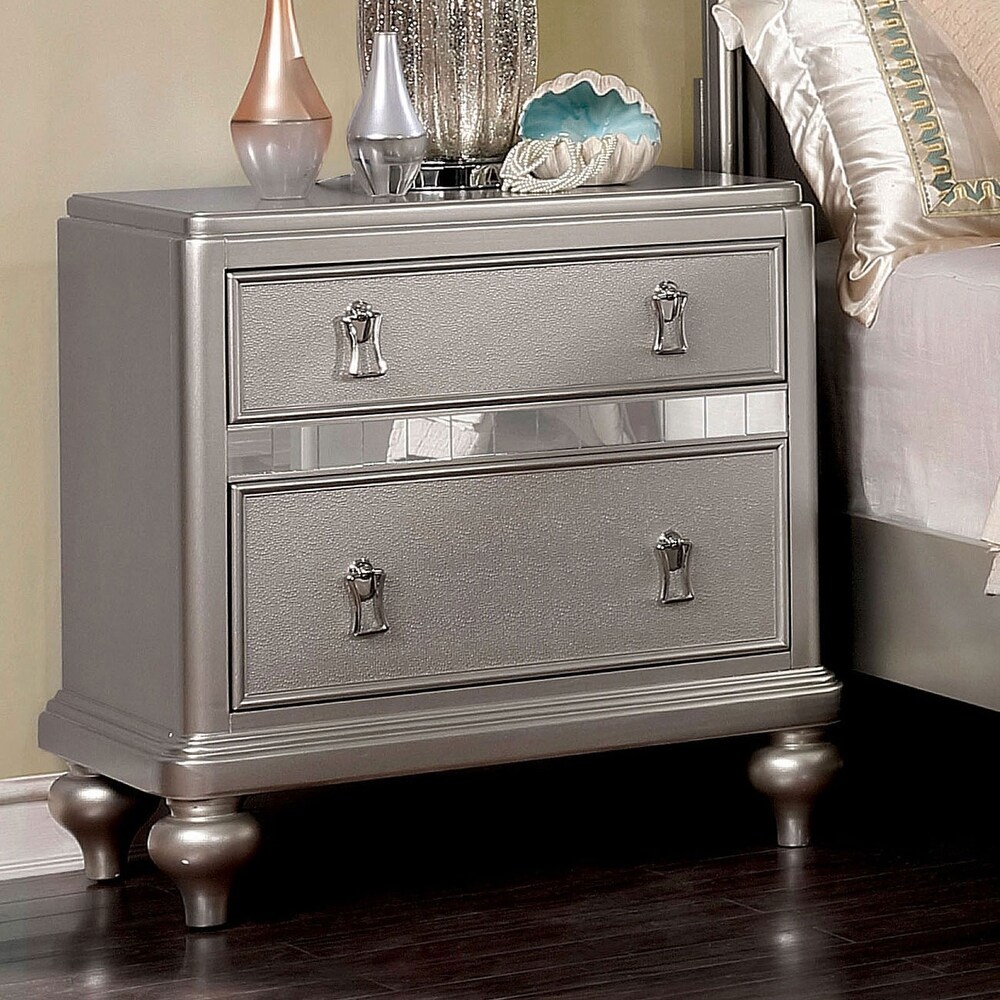 2 Drawers Wooden Nightstand with Mirror Trim