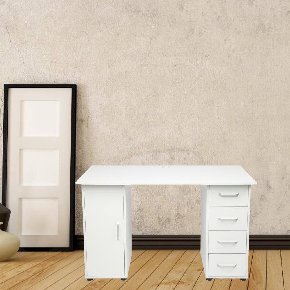 Outopee 47 in. Rectangular White Wood Computer Desk with 4-Drawers 931123567890