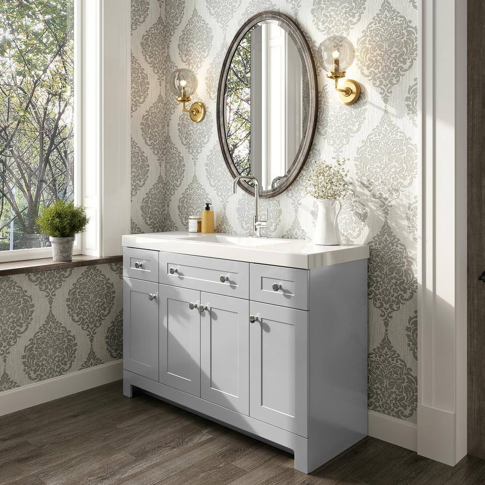 Glacier Bay Everdean 48.5 in. W x 18.8 in. D x 34.4 in. H Freestanding Bath Vanity in Pearl Gray with White Cultured Marble Top EV48P2-PG