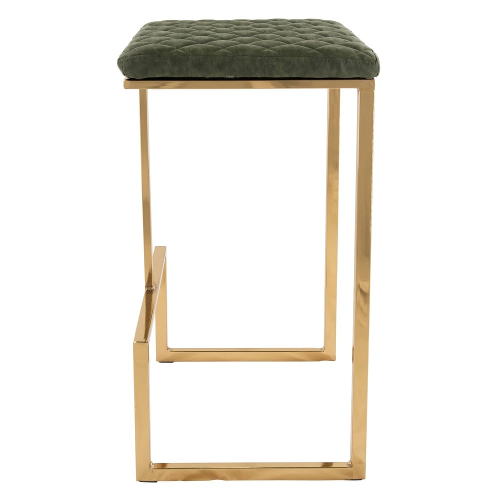 LeisureMod Quincy Modern tufted Leather Barstool Gold Metal Frame   29\