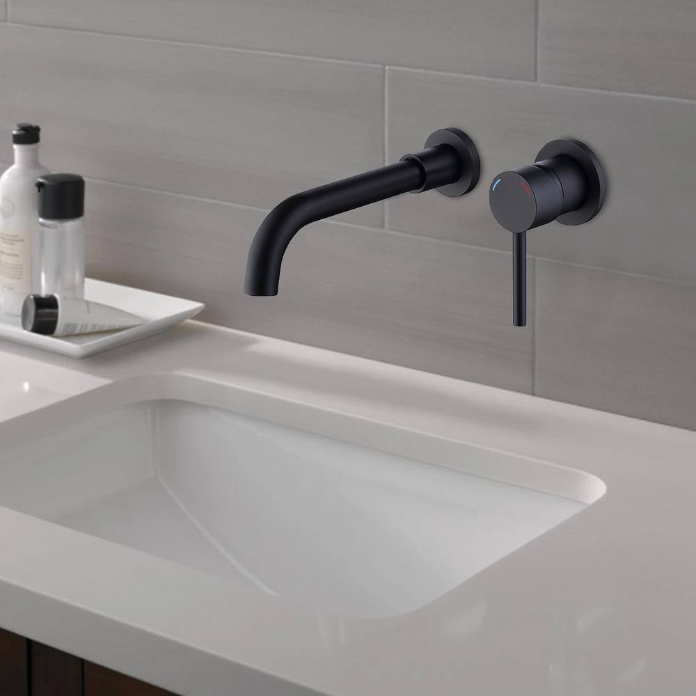 WELLFOR Single Handle Wall Mounted Faucet with 360-Degree Swivel Spout in Matte Black ZQM6001B