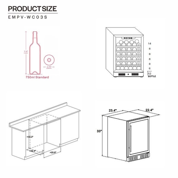 24 in. Single Zone 52-Bottle Built-In and Freestanding Wine Cooler in Stainless Steel