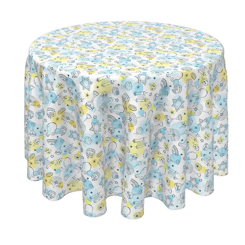 Round Tablecloth， 100% Polyester， 90 Round， Watercolor Hanukkah and Dots