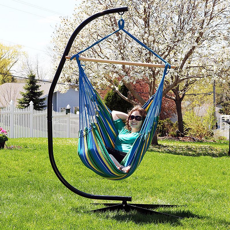 Sunnydaze Hanging Rope Hammock Chair Swing With C-stand