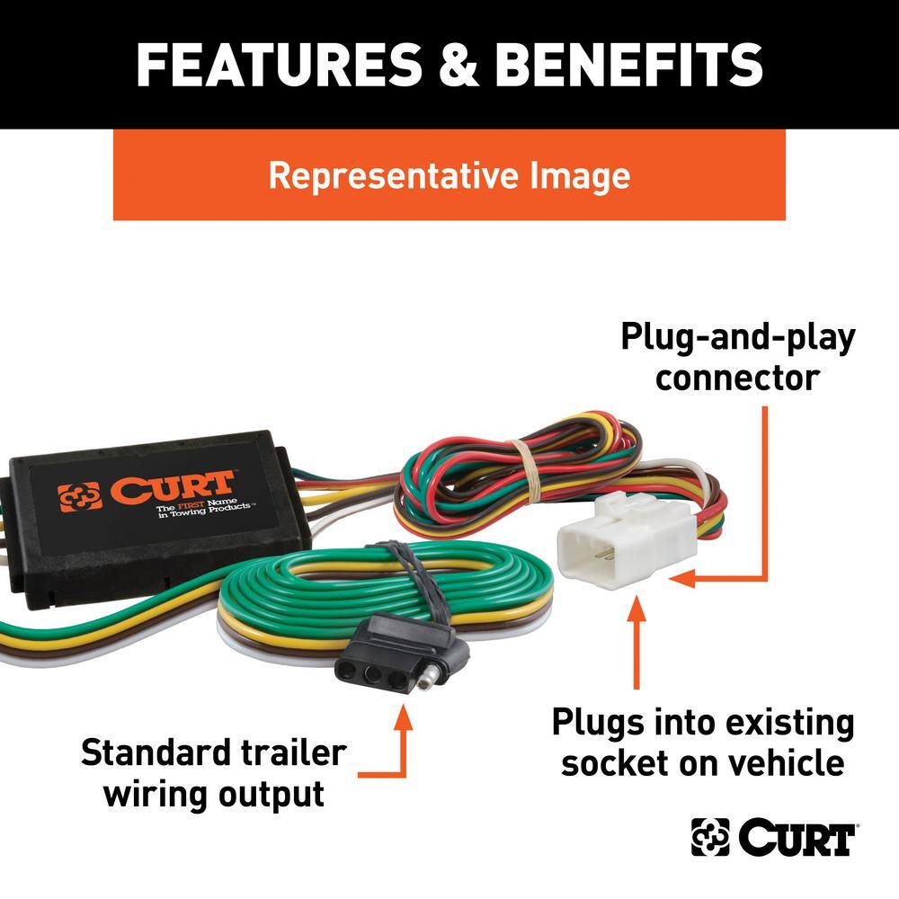 CURT Custom Vehicle-Trailer Wiring Harness 4-Flat Select Subaru Vehicles OEM Tow Package Required Quick T-Connector 56040