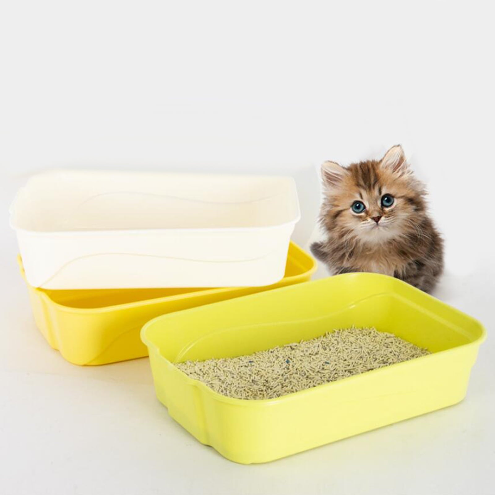 Cat Litter Box High Side Sifting Litter Box Open Litter Box Prevent Sand Leakage Kitten Potty  Tray for Kitty Rabbit Yellow