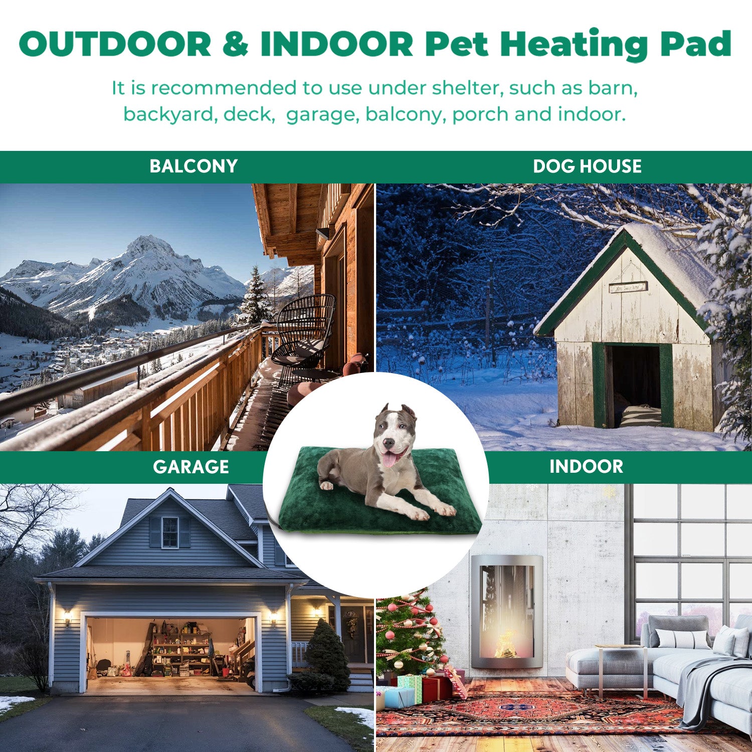 Green Outdoor Pet Heating Pad for Dogs and Cats， 35.4'' x 23.6''