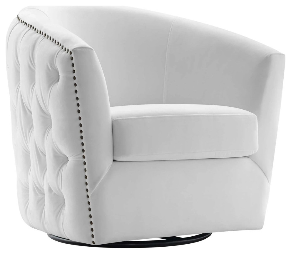 Shia White Swivel Performance Velvet Armchair   Transitional   Armchairs And Accent Chairs   by Peachtree Fine Furniture  Houzz