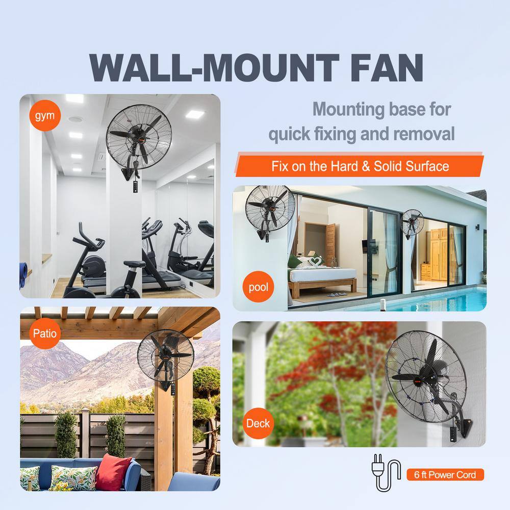 VEVOR Wall-Mount Misting Fan 24 in. 3-speed High Velocity Max. 7000 CFM Waterproof Oscillating Industrial Wall Fan GYBGSFSYCSS24BCVOV1