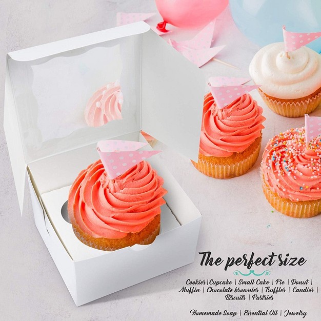 O x27 creme Small Bakery Cake Boxes With Window 4x4x2 5 Cupcakes Donuts Cookies Pastries Pack Of 50