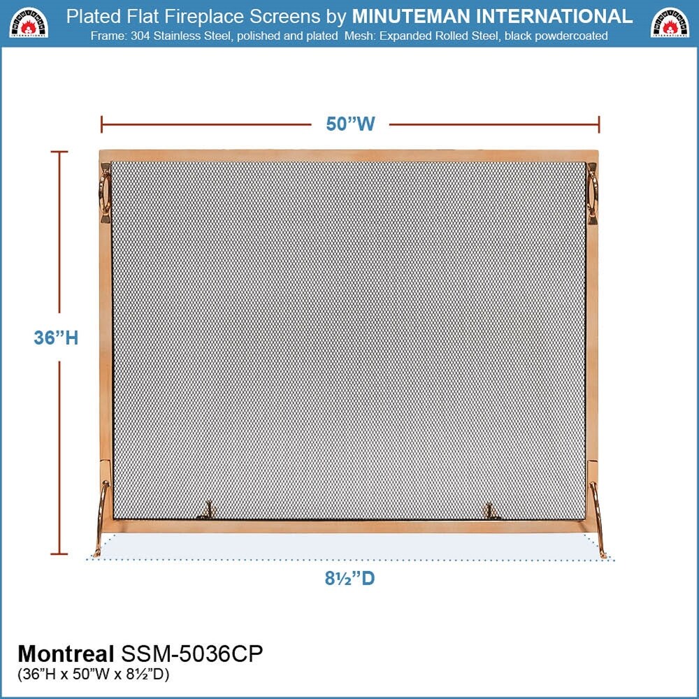 Minuteman International Montreal Modern Flat Fireplace Screen  50 Inch Long  Copper