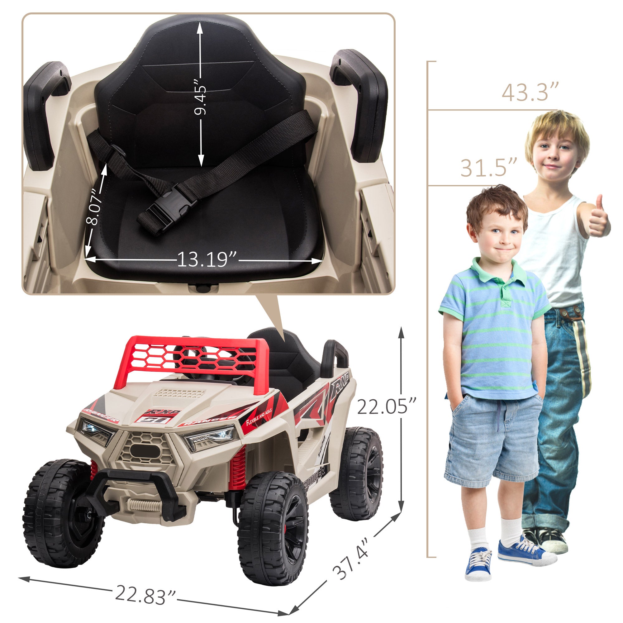 12V Kids Ride-On ATV Quad, Electric Off-Road UTV Vehicle for Big Kids, 80 Lbs Capacity-Beige