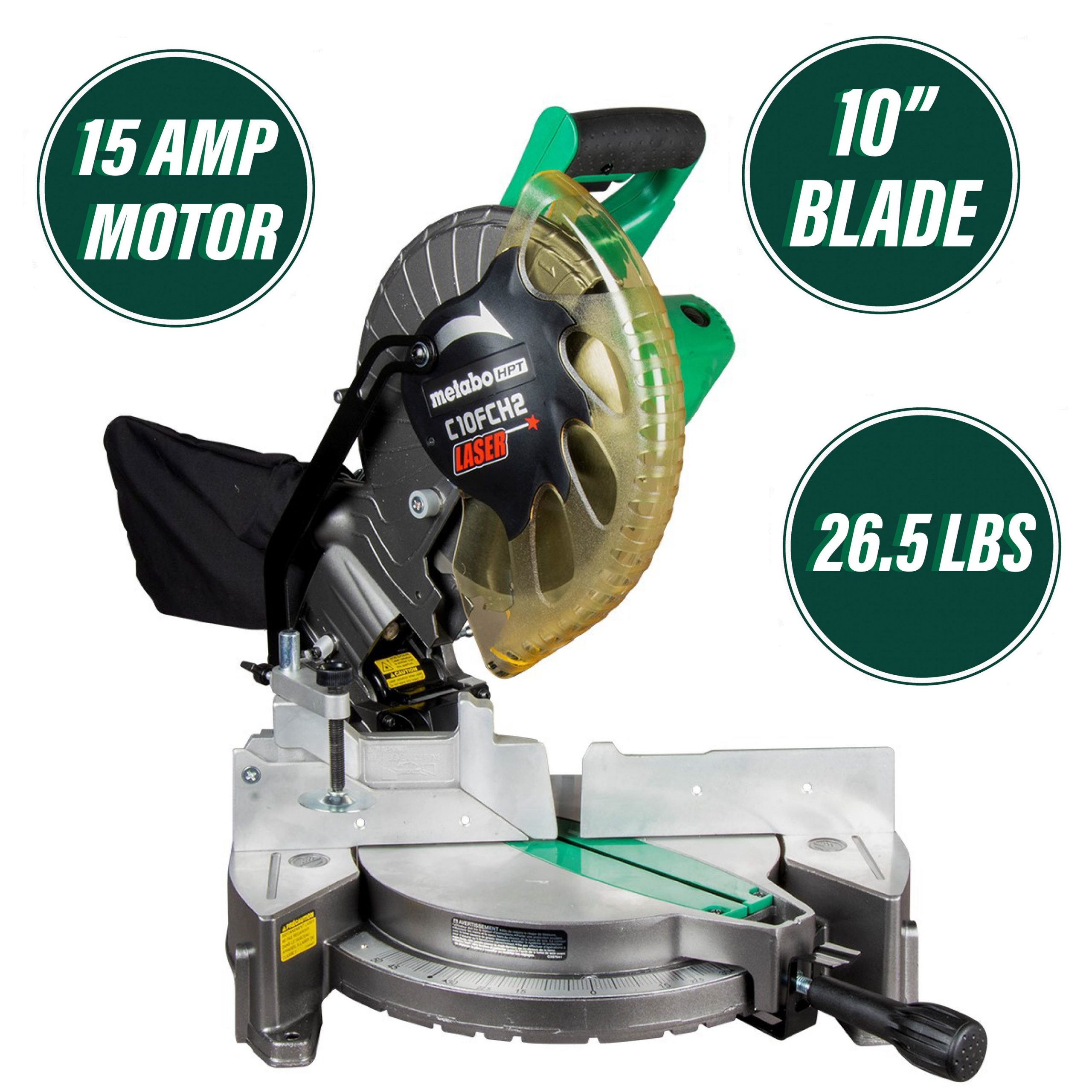 Metabo HPT C10FCH2SM 10-in 15 Amps-Amp Single Bevel Compound Corded Miter Saw