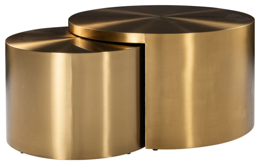 Round Brushed Gold Nesting Coffee Table  OROA Big  ampRich   Contemporary   Coffee Table Sets   by Oroa   Distinctive Furniture  Houzz