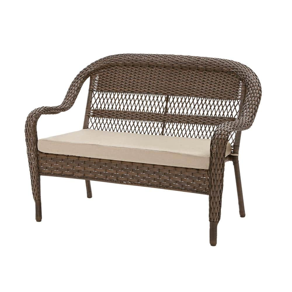 StyleWell Mix and Match Brown Wicker Outdoor Patio Loveseat with Beige Cushions 65-183363