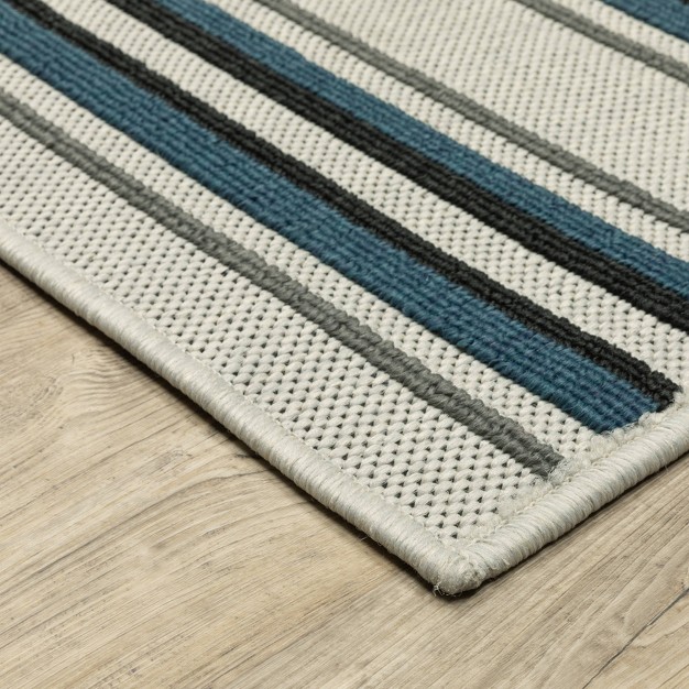 Trinity Textured Multi striped Patio Area Rug Beige blue Captiv8e Designs