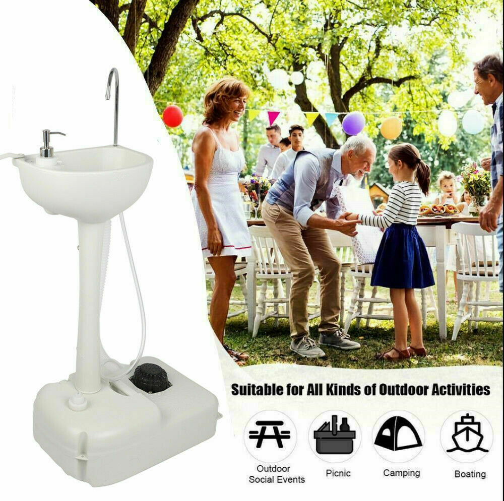 Portable Camping Sink with Towel Holder Soap Dispenser Hand Wash Basin Stand with Rolling Wheels for Outdoor Events, Gatherings