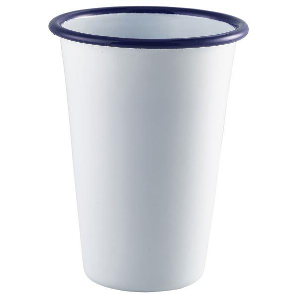 Enamel Tall Tumbler White with Blue Rim 14oz / 400ml