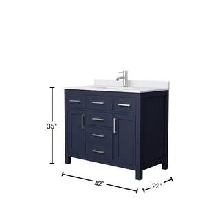 Wyndham Collection Beckett 42 in. W x 22 in. D x 35 in. H Single Sink Bathroom Vanity in Dark Blue with White Cultured Marble Top WCG242442SBNWCUNSMXX