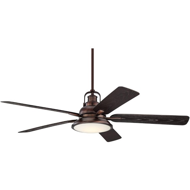 Casa Vieja Wind And Sea Industrial Indoor Outdoor Ceiling Fan With Dimmable Led Light Remote Oil Brushed Bronze Frosted Glass Wet Rated For Patio