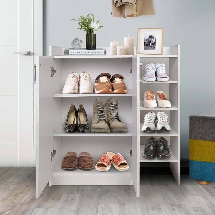 Freestanding Shoe Cabinet with 3 Postition Adjustable Shelves White   32.5\