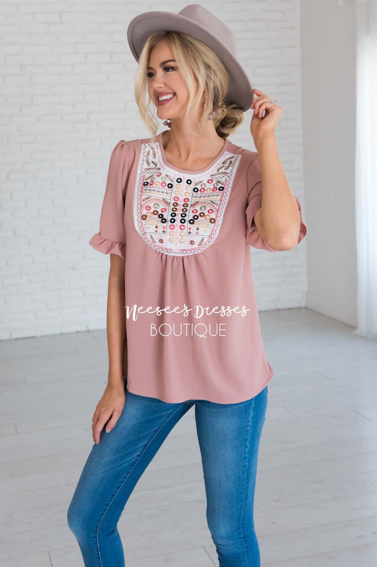 Let's Be Happy Embroidered Top