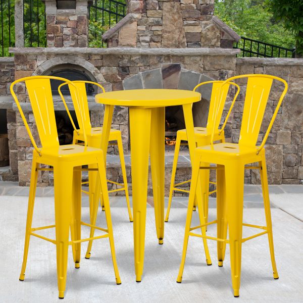 Flash Furniture 24'' Round Yellow Metal Indoor-Outdoor Bar Table Set with 4 Cafe Barstools