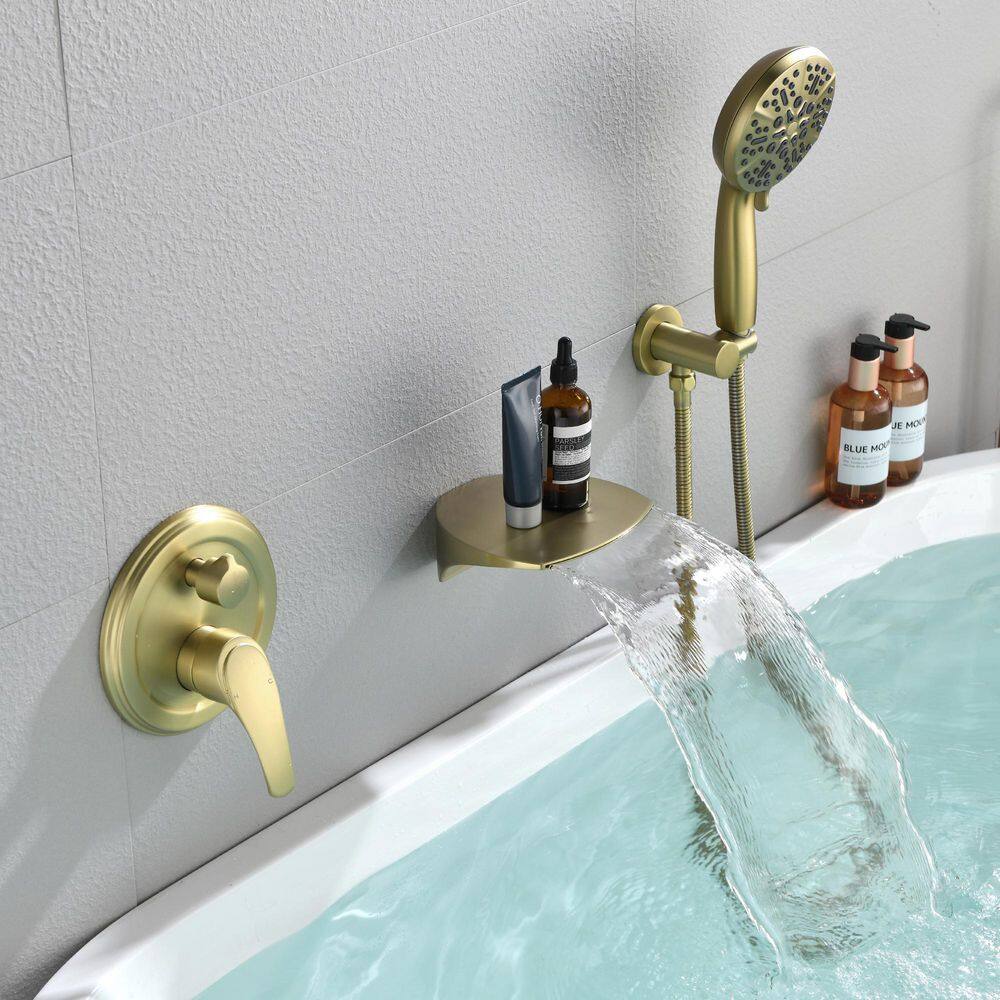 Boyel Living Wall Mount Single-Handle 7-Spray Tub and Shower Faucet with Handheld Shower Head in Brushed Gold (Valve Included) BL-88026BG