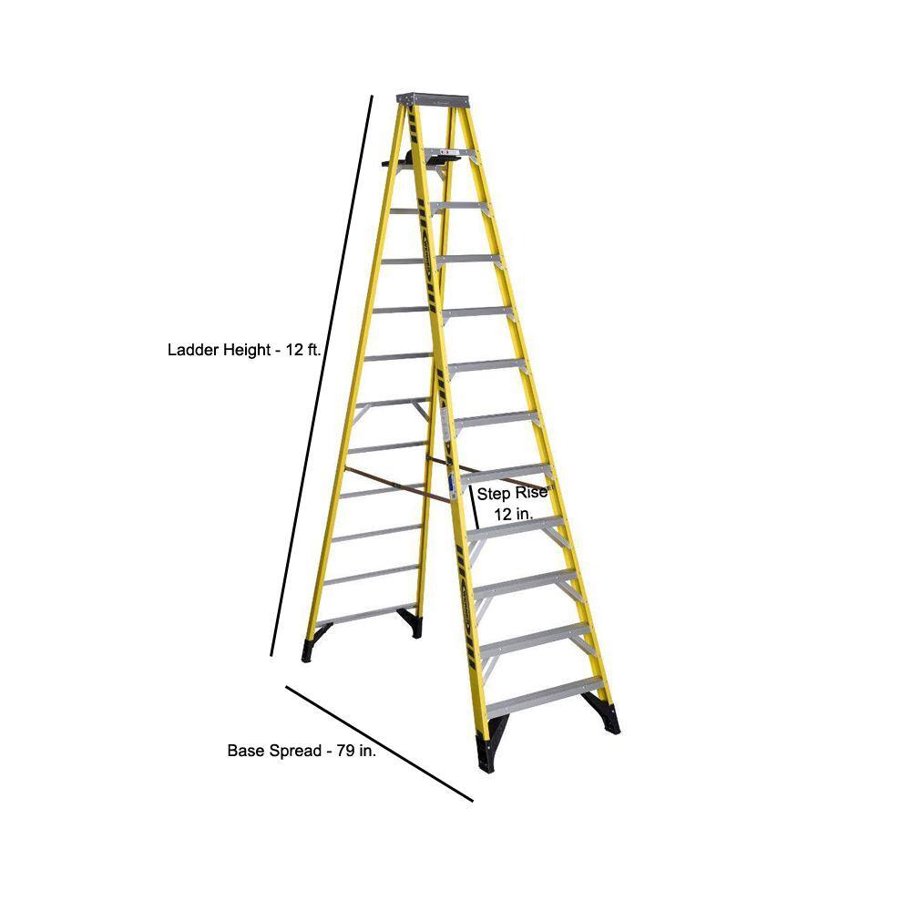 Werner 12 ft. Fiberglass Step Ladder with Shelf 375 lb. Load Capacity Type IAA Duty Rating 7312S